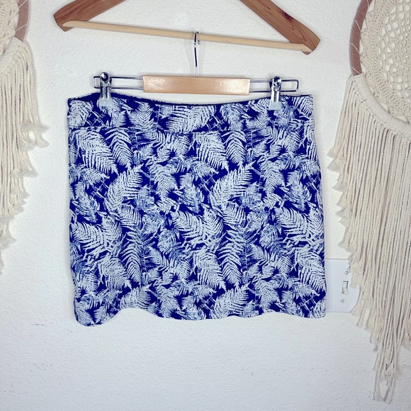 Tranquility blue & white tropical leaf print short lined golf tennis skirt Large - Picture 5 of 5